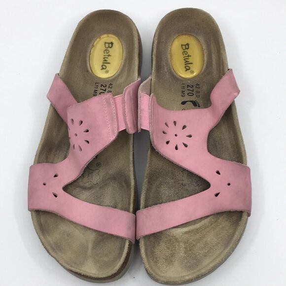 Betula By Birkenstock Pink Suede Floral Laser Cut Sandals EU 42 Narrow Width - Picture 4 of 16